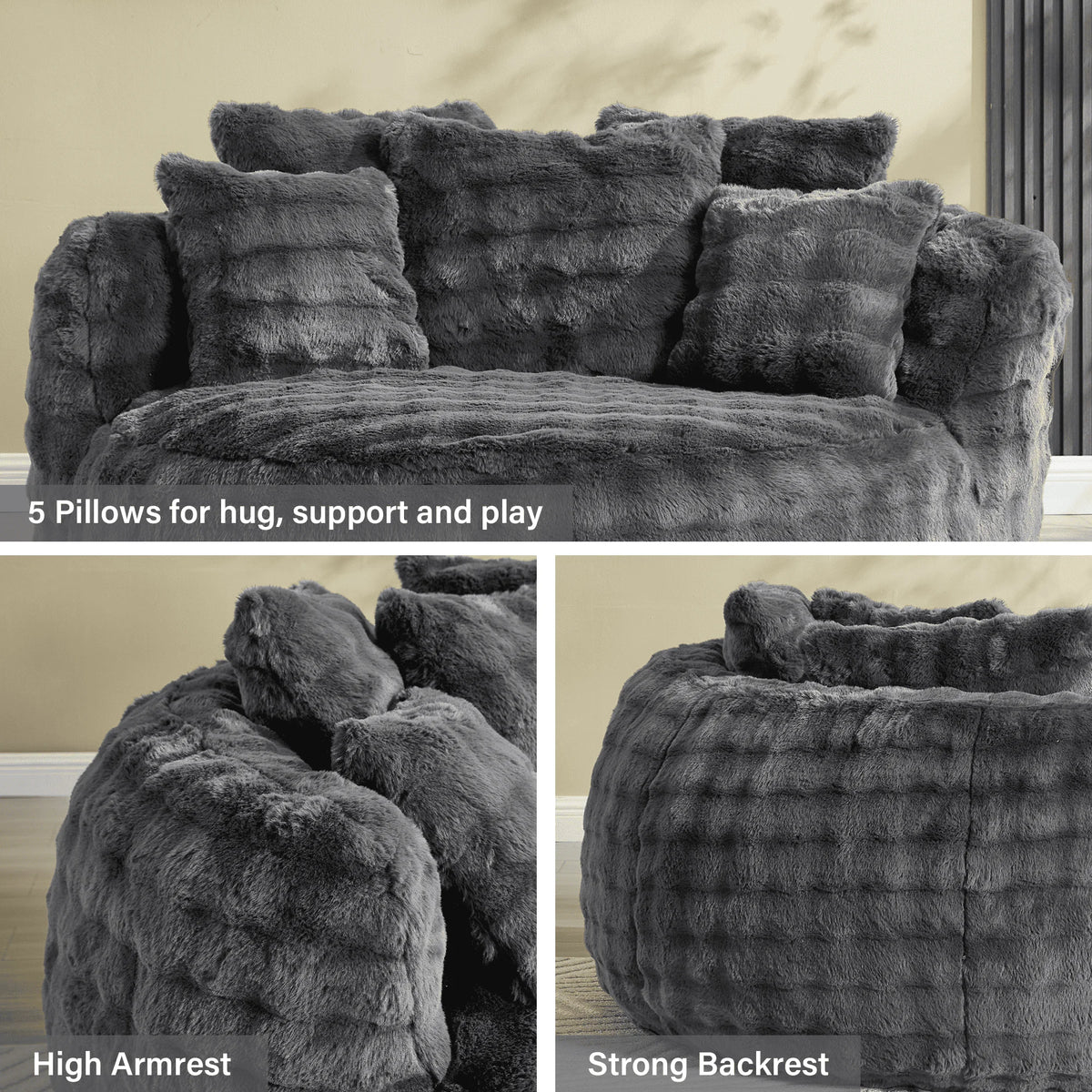 Wiilayok 58'' Oversized Chaise Lounge Chair Indoor,Thickened Backrest Sleeper Sofa Couch with Soft Pillows for Living Room, Gray