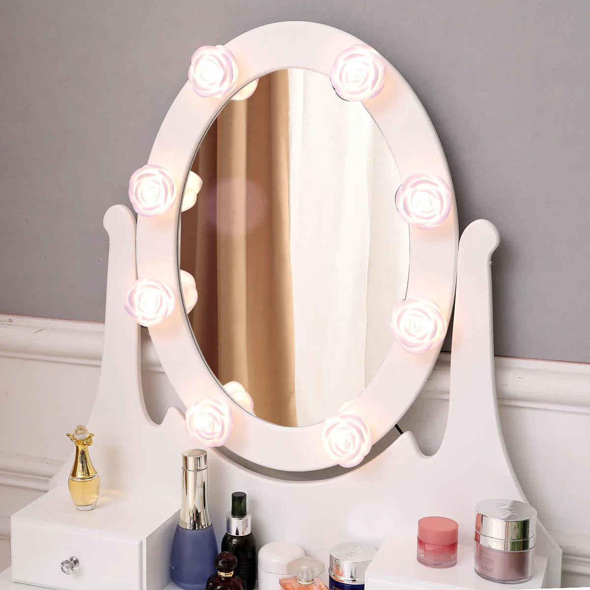 Ktaxon Makeup Vanity Table Set Mirror with LED Lights Dressing Table and Stool Set,Bedroom Vanities Tables with Benches