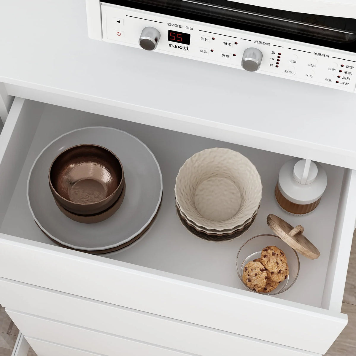 FUFU&GAGA Kitchen Pantry with 4 Drawers and Hutch,Kitchen Baker's Rack Buffet Storage Cabinet Microwave Stand, White