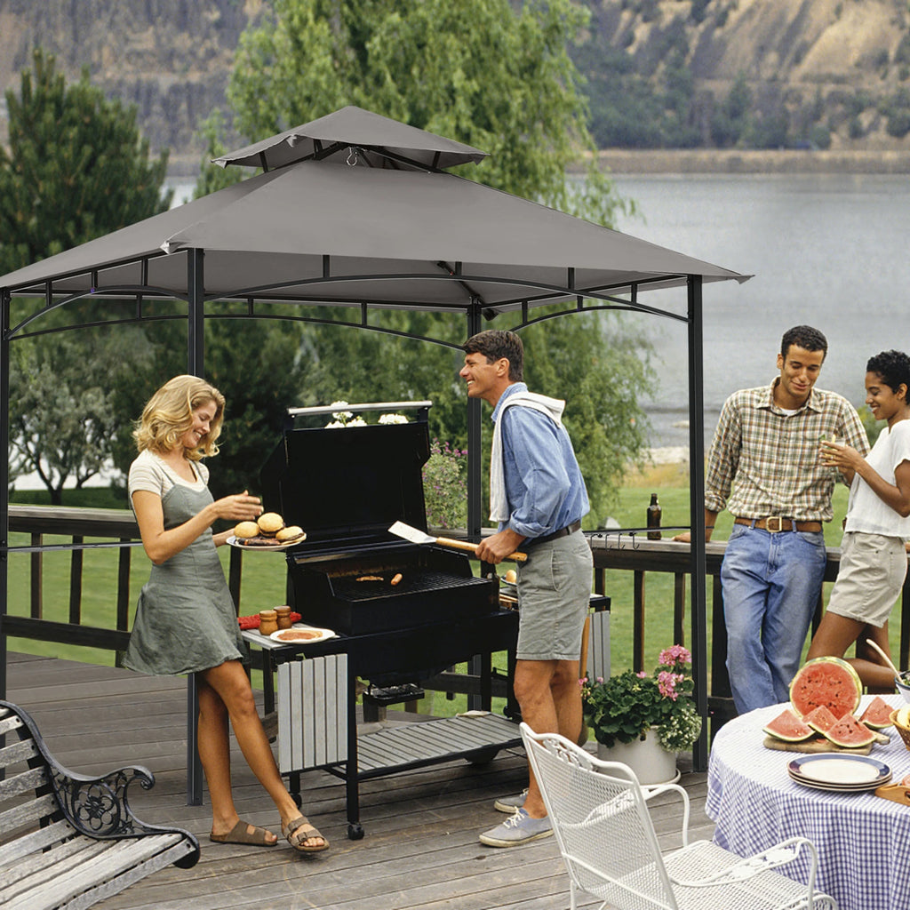 MASTERCANOPY 8' x 5' Grill Gazebo Outdoor BBQ Gazebo Canopy with LED Lights for Patio, Brown