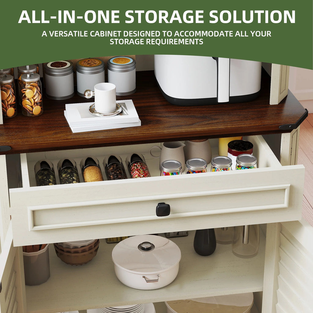 Uforic Kitchen Pantry Storage Cabinet with Microwave Stand & Drawer & Doors, White
