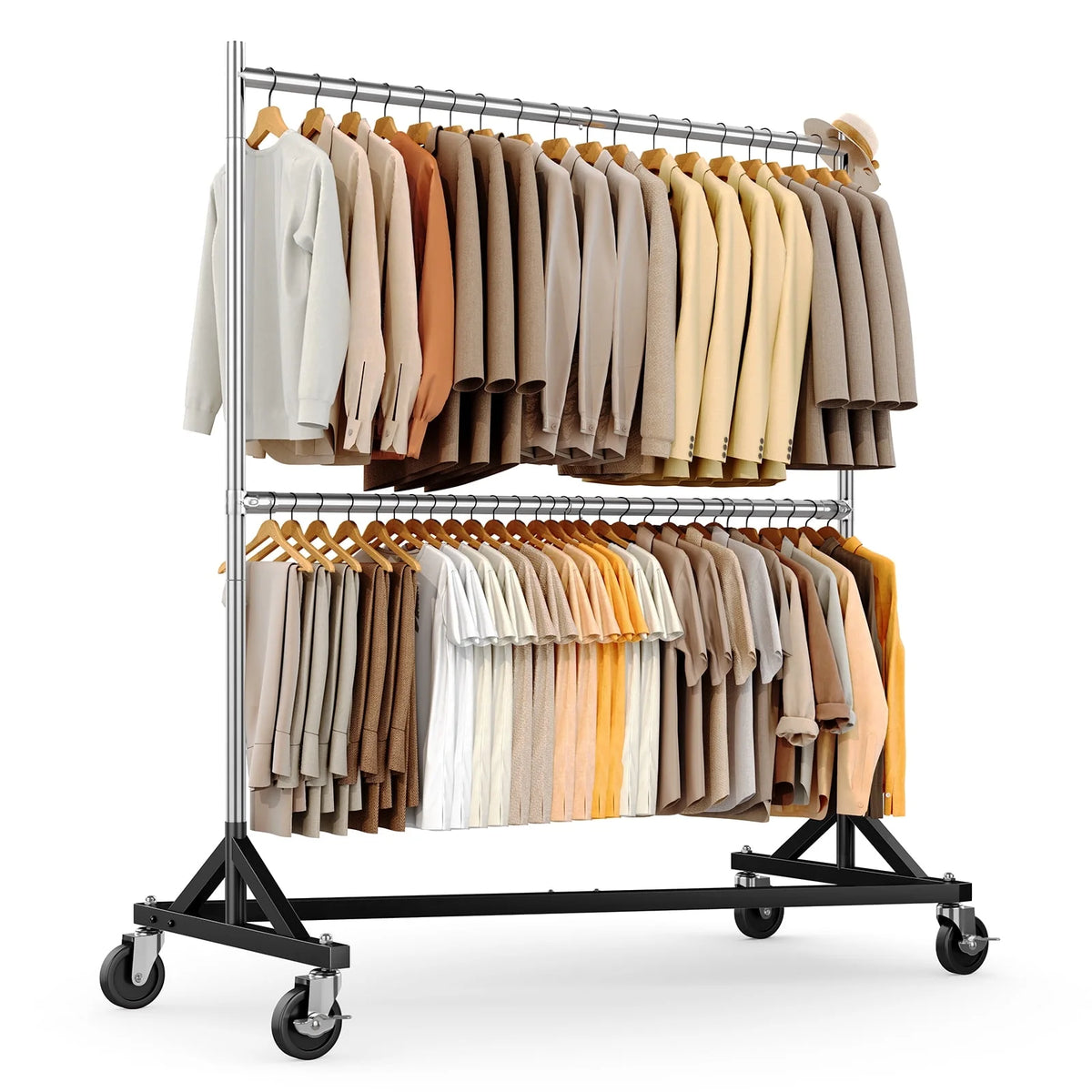 HOKEEPER 400LBS Commercial Z Base Garment Rack Heavy Duty Clothing Rack Height Adjustable Rolling Clothes Rack for Hanging Clothes Racks on Wheels Portable Z Rack Chrome Finish