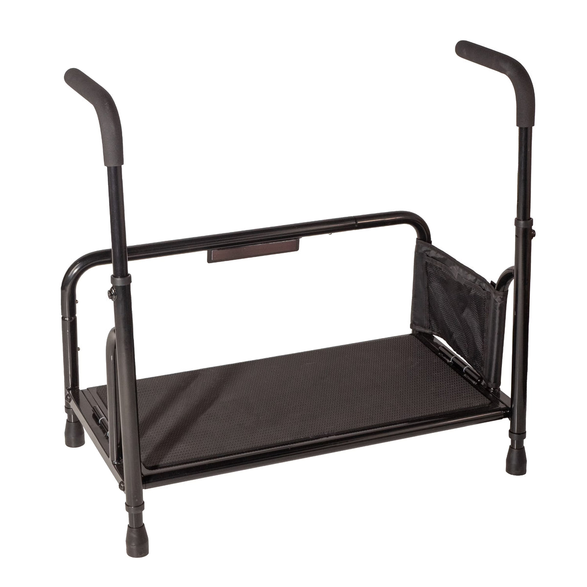Stander Step Stool, Bed Step with Adjustable Hand Rails for Seniors and Elderly Adults, Extra Wide Heavy Duty Step Ladder, Stepping Stool with Grab Bars and Motion Activated Light, White