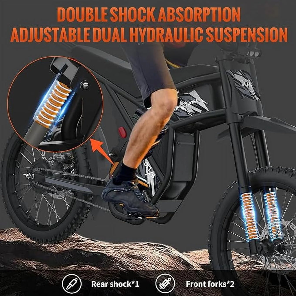 Ridingtimes GT73 Electric Motorbike  2400W 48V 18.2AH*2 Electric BIKE with 25" tires digital screen Carbon Steel,BLACK