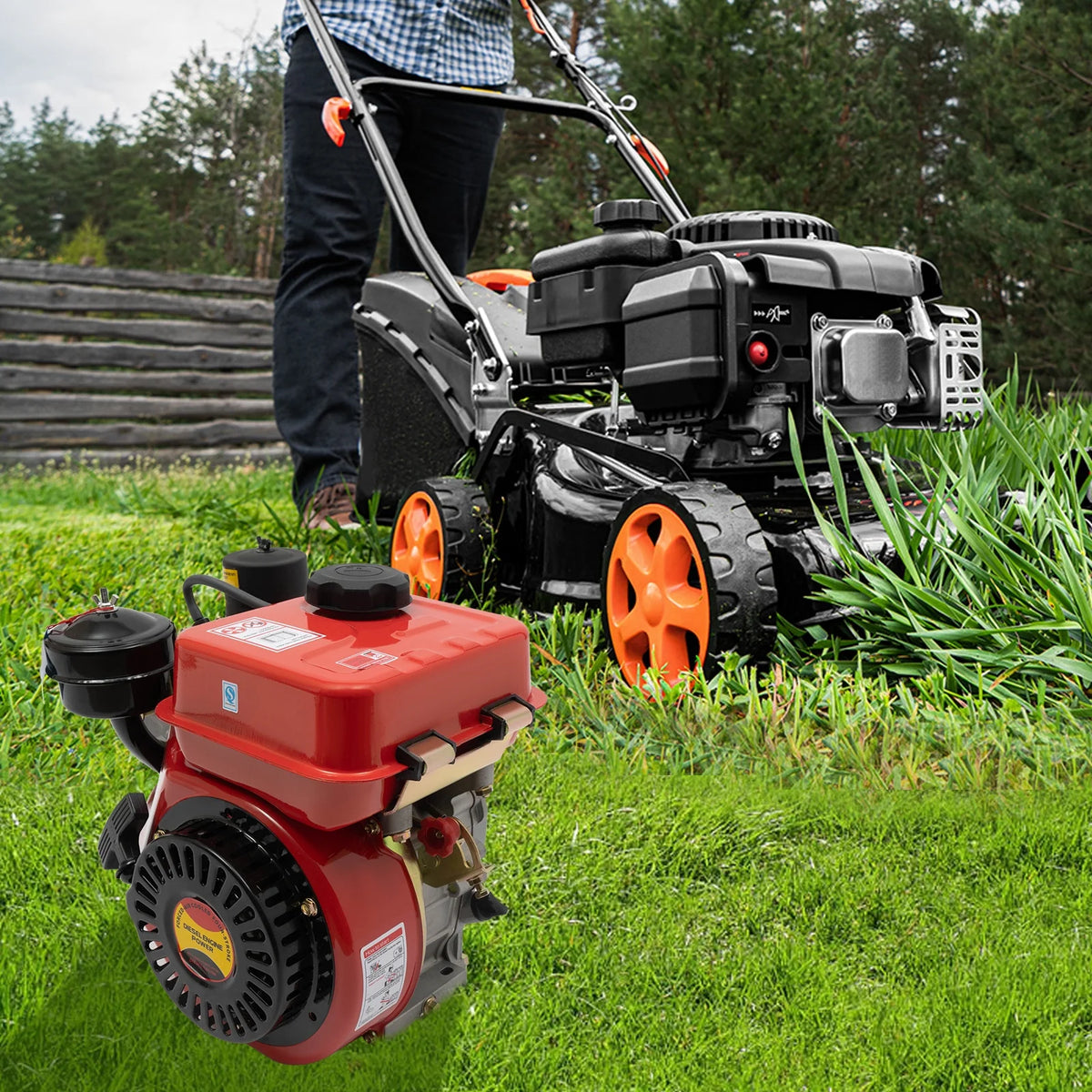 Peakora 4-Stroke 3-Horsepower Single-Cylinder Diesel Engine Recoil Start System Diesel Motor for Go Cart Mini Bike Chipper Log Splitter Lawn Mower Cement Mixer (Red)
