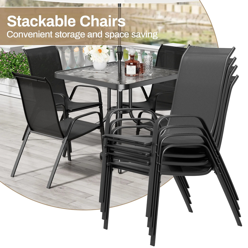 Pirecart 5-Piece Outdoor Patio Dining Table Set with 4 Stackable Textilene Chairs for for Patio, Lawn, Garden, Gray