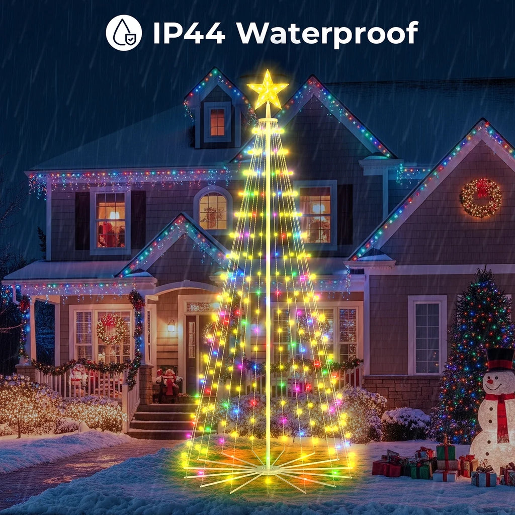 8FT 191 LED Christmas Cone Tree Smart Light with 58 Modes DIY Timer Remote Dimmable Artificial Christmas Tree for Porch Yard Patio Indoor Outdoor Xmas Holiday Decor