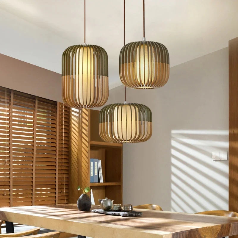 Arturesthome Wood Pendant Lights, Wicker Drum Chandelier Boho Pendant Light Basket Lighting Fixture, Large Natural Woven Hanging Lamp for Kitchen Island Dining Room Entryway