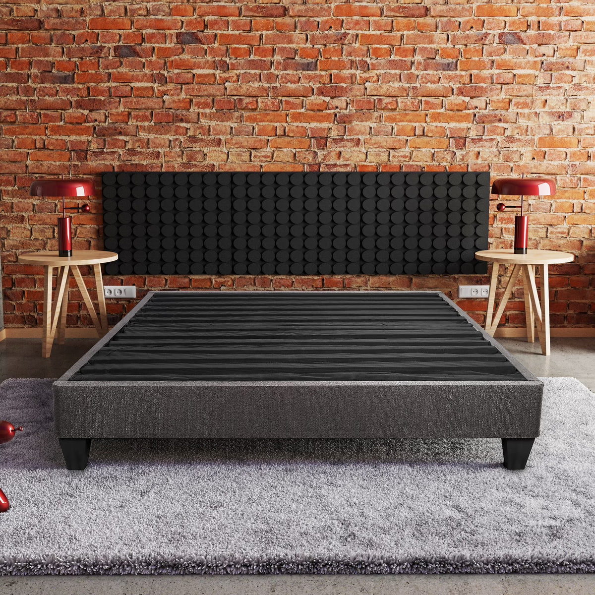 Primo Speedy Upholstered Platform Bed Frame with Wood Slat Support, No Box Spring Needed, Dark Grey
