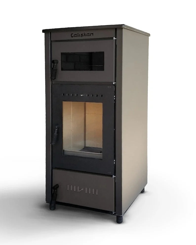 Wood Burning Stove, Superior Cast Iron, Black Modern Indoor Winter Heater, Cooking with Oven, High Efficiency