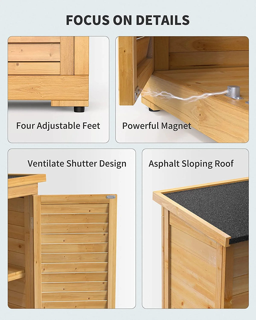 63.2" Outdoor Storage Cabinet, Lofka  Lockable Doors Garden shed with Adjustable Shelves| Asphalt Roof| Ventilate Shutter, Wood Shed with Large Storage Space, Waterproof Roof for Garden, Natural