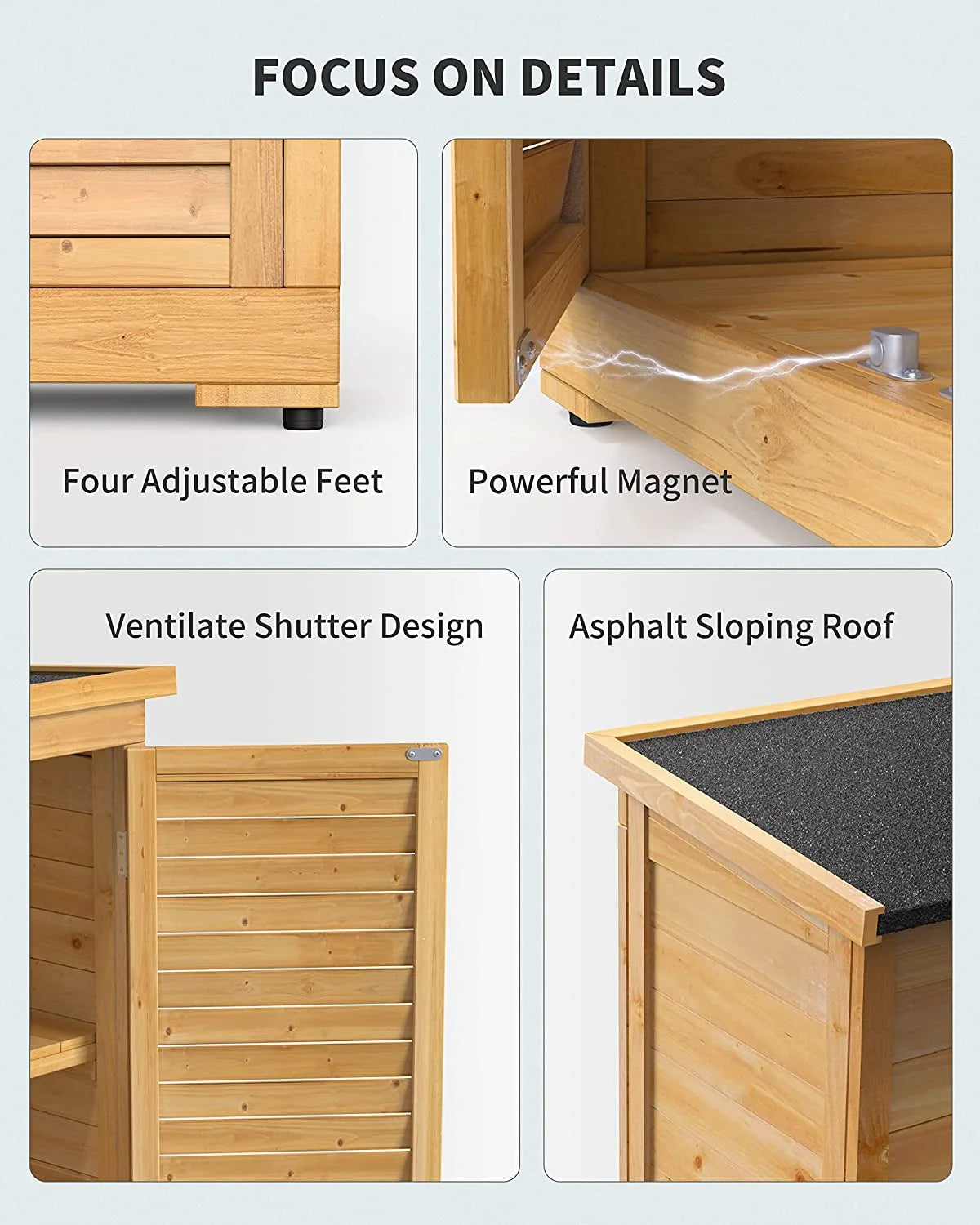63.2" Outdoor Storage Cabinet, Lofka  Lockable Doors Garden shed with Adjustable Shelves| Asphalt Roof| Ventilate Shutter, Wood Shed with Large Storage Space, Waterproof Roof for Garden, Natural