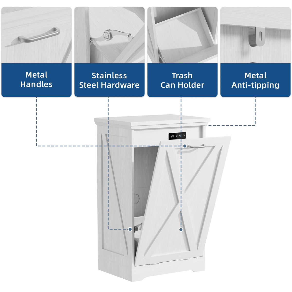 Tolead Double Tilt Out Trash Cabinet, Wooden Free Standing Laundry Sorter Cabinet, with Hideaway Drawer, White