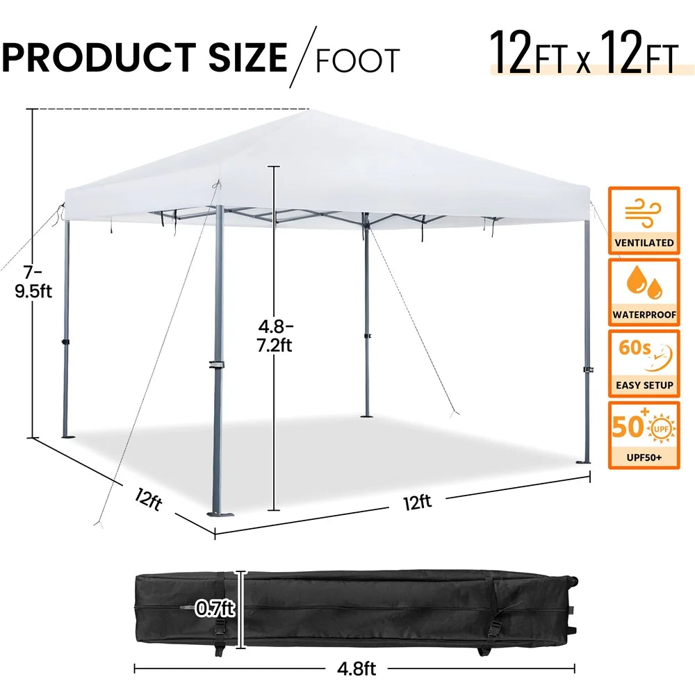 Topeakmart 12x12ft Commercial Pop-up Canopy Tent with Adjustable Height for Outdoor, White