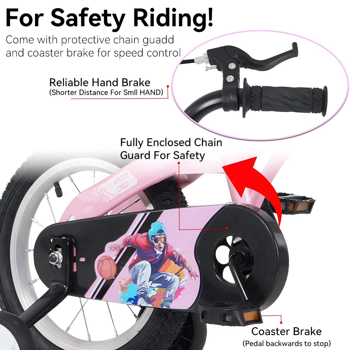 iRerts Kids Bike with Training Wheels, 16 Inch Kids Bicycle for Boys Girls Ages 4-8 Years Old, Girls Bicycles for Kids with Adjustable Seat, Fender and Varrier, Pink