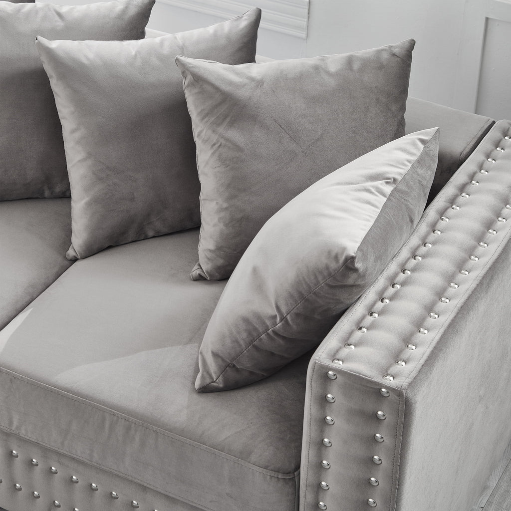 Modern Velvet Sofa Set 2+3 Seater Sofa Loveseat Couch with Silver Nail Trim, Square Armrests and Hidden Storage, Luxury Living Room Couch with Pocket Spring Cushions