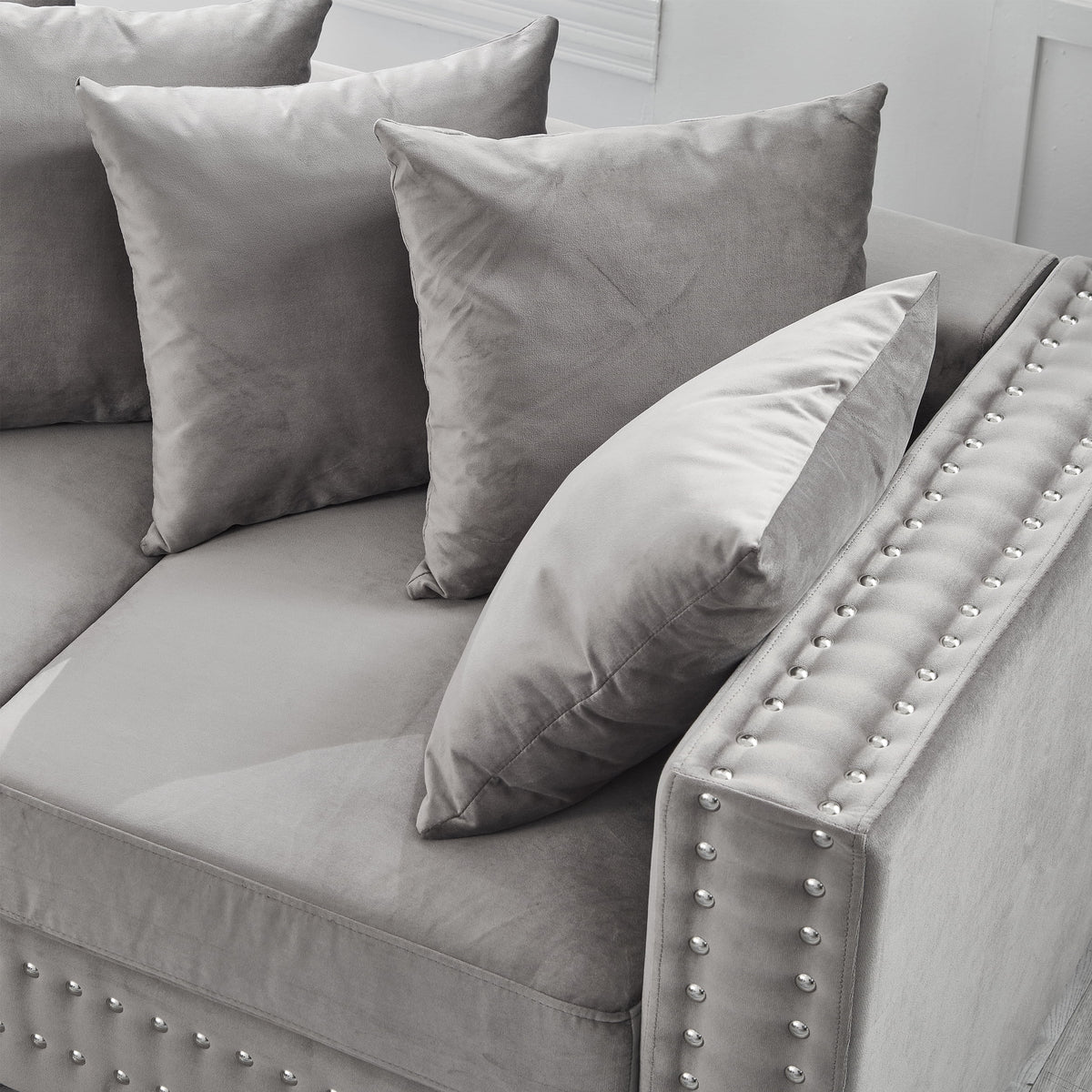 Modern Velvet Sofa Set 2+3 Seater Sofa Loveseat Couch with Silver Nail Trim, Square Armrests and Hidden Storage, Luxury Living Room Couch with Pocket Spring Cushions