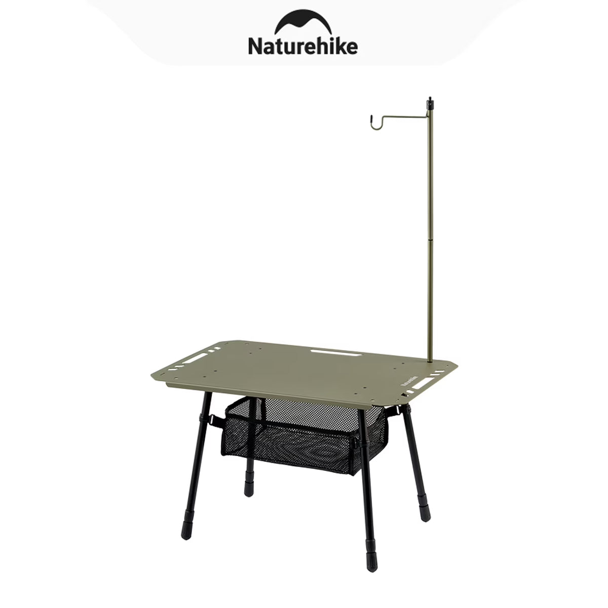 Naturehike, Portable Camping Table, Outdoor Detachable Tactical Camping Table, Lightweight Aluminium Camping Table with Light Pole, Adjustable Height