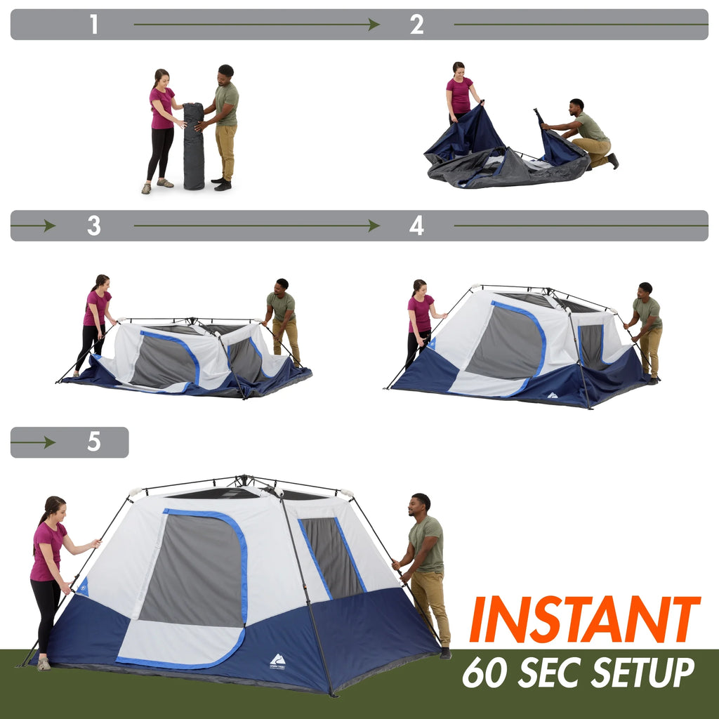 Ozark Trail 8' x 7' 4-Person Instant Cabin Tent with LED Lighted Hub, 19 lbs