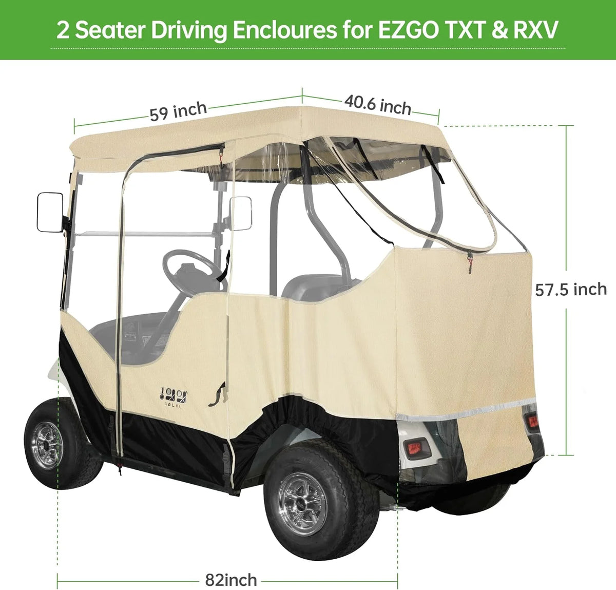 10L0L 2 Passenger Golf Cart Enclosures Fit EZGO TXT RXV, Waterproof Driving Cover Black Golf Cart Accessories