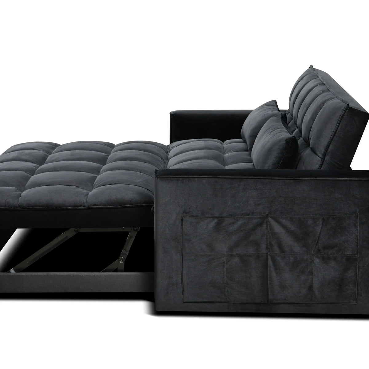 BINBANK Black Velvet 3-in-1 Convertible Sleeper Sofa Bed a?? USB Charging, Adjustable Backrest Pull-Out Futon Loveseat Couch for Living Room, Apartment & Small Space
