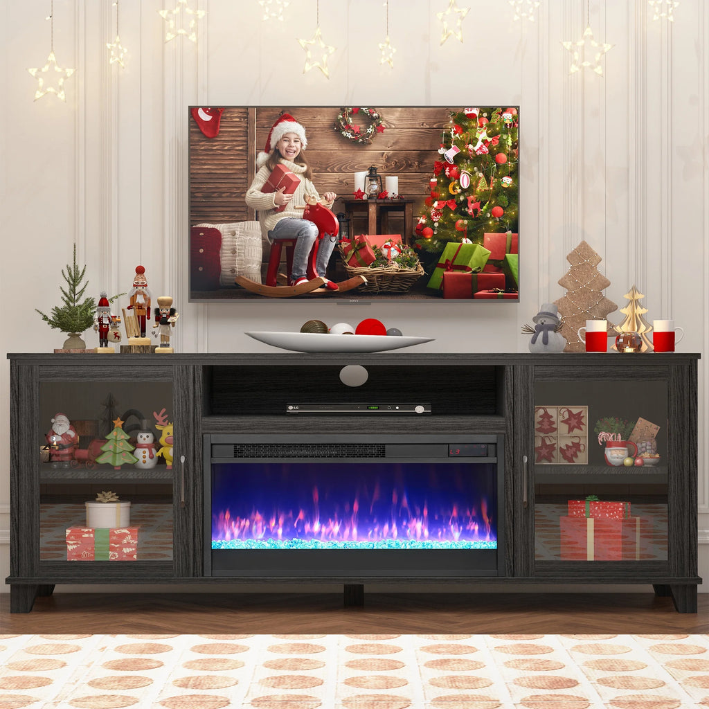 SESSLIFE Fireplace TV Stand for 65 Inch TV, TV Console with 23''Electric Fireplace, Console Entertainment Center Television Table for Living Room or Bedroom, Brown