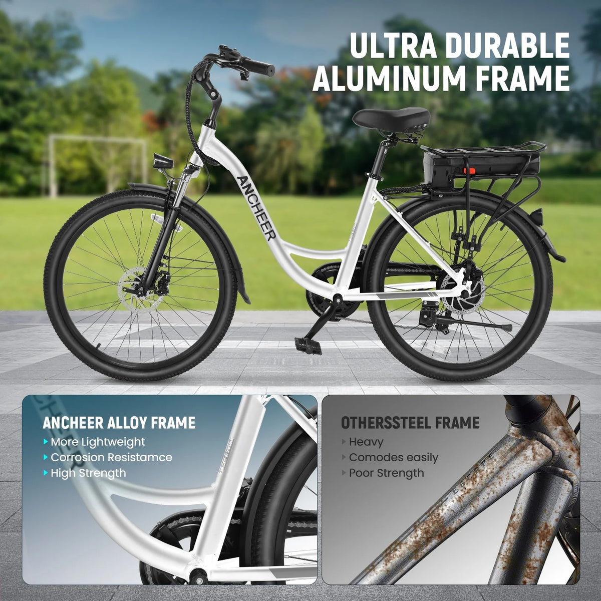 ANCHEER 500W Electric Bike for Adults, 48V 10.4AH EBike, 3.5H Fast-Charge Removable Battery, 26" Commuter Electric Bicycles with 7-Speed, LCD Digital Display, Suspension Fork, Cruise Control UL2849