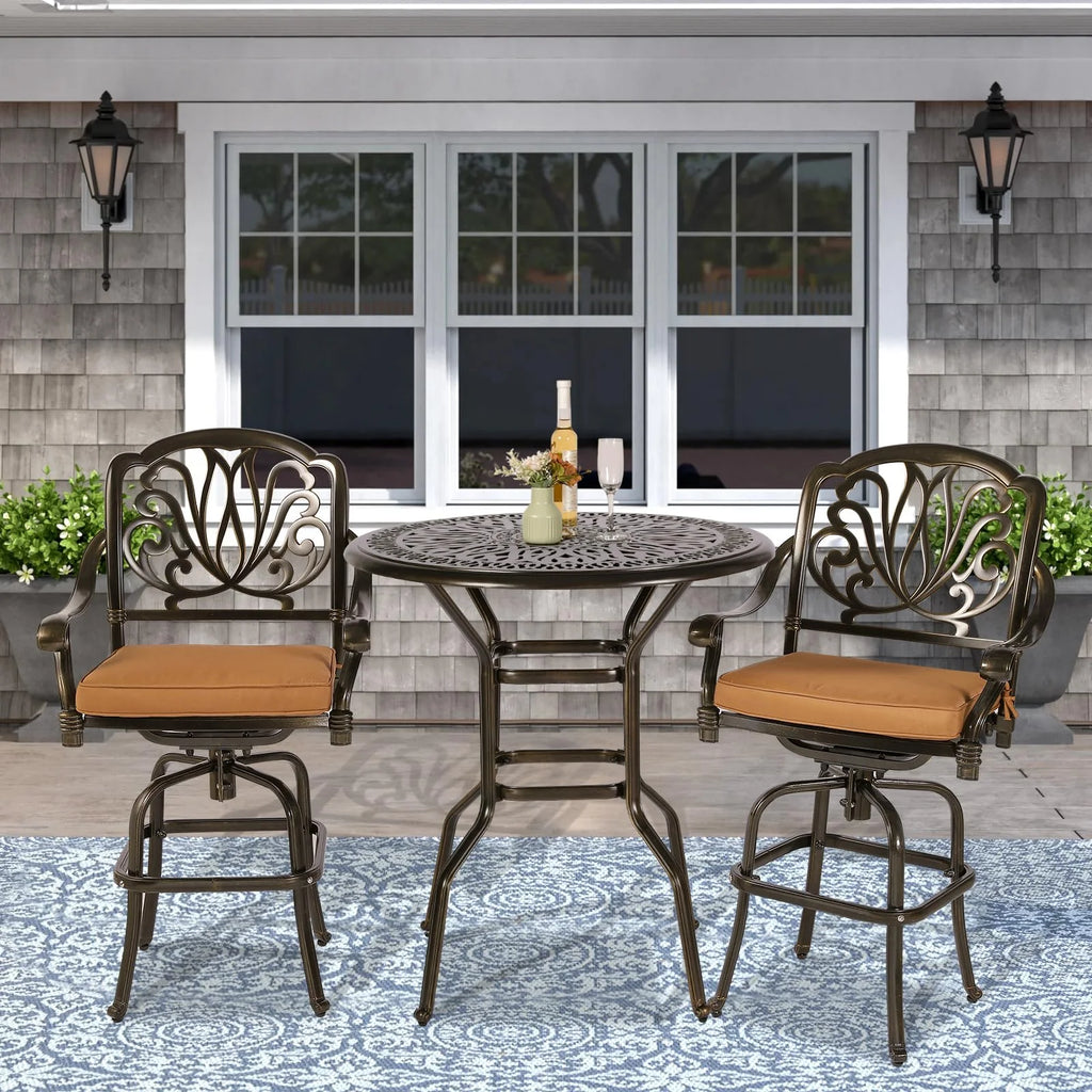 VIVIJASON 35.2" Patio Height Bar Table, All-Weather Cast Aluminum Bar Bistro Table Outdoor Patio Round Dining Table with Umbrella Hole for Balcony, Lawn, Garden, Backyard, Antique Bronze