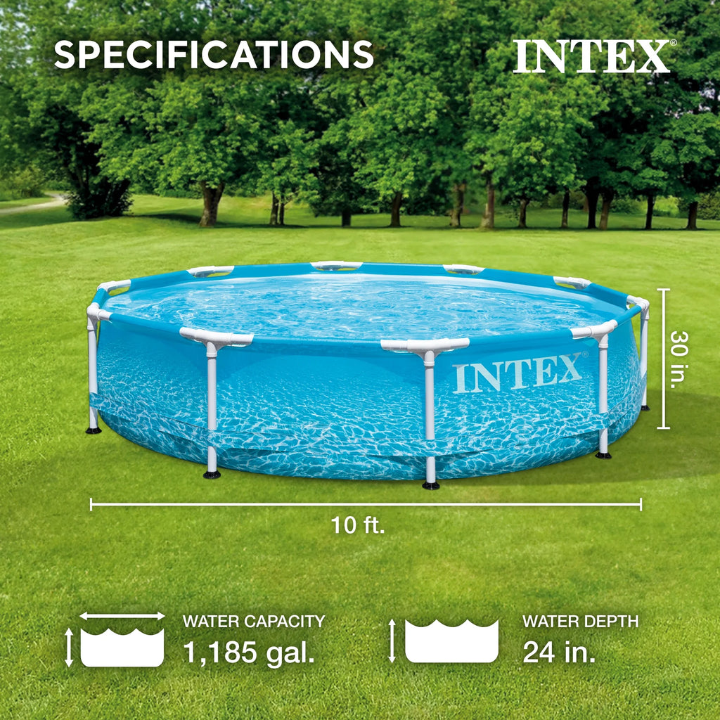 INTEX Round Metal Frame 10ft x 30in Above Ground Swimming Pool Set, Blue