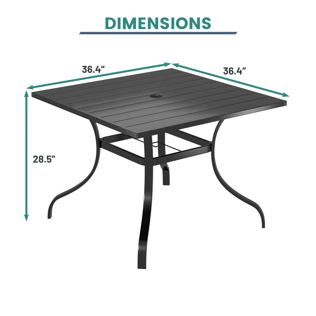 Mondawe 36*36inch Steel Square Outdoor Dining Table with 1.65" umbrella hole, for Backyard, Patio, Deck or Porch Gathering