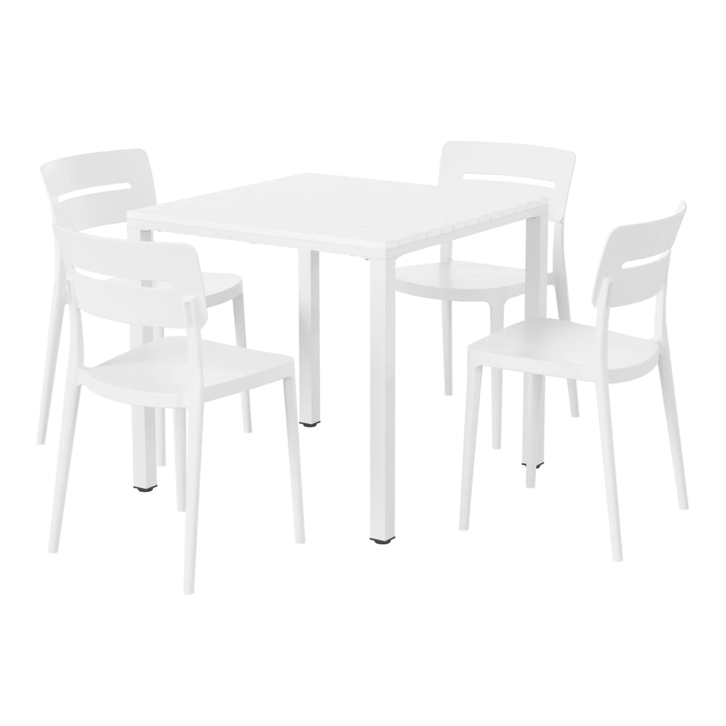 WestinTrends Playa 5-Piece Outdoor Metal Frame Dining Table Patio Set with Stackable Patio Dining Chairs, Olive Green
