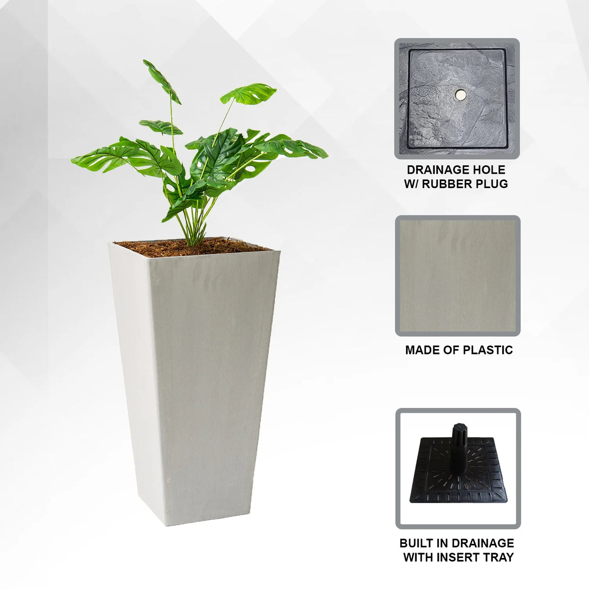 XBrand Modern 30-Inch Tall Square Planter, Modern Tapered Planter Perfect for Indoor & Outdoor Planter, Patio Décor, Black