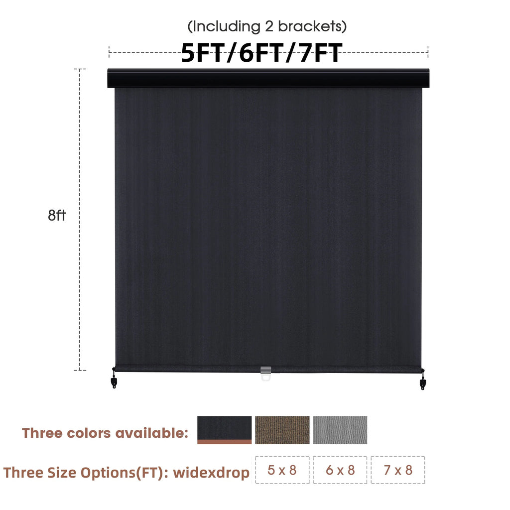 Vicllax Outdoor Patio Blinds Sun Shades Spring Roller Shade with Valance for Patio, Gray, 8'Wx8'H