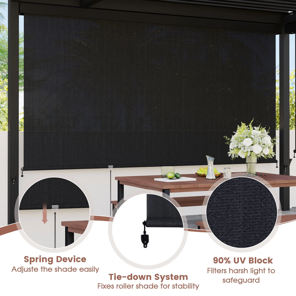 Vicllax Outdoor Patio Blinds Sun Shades Spring Roller Shade with Valance for Patio, Gray, 8'Wx8'H