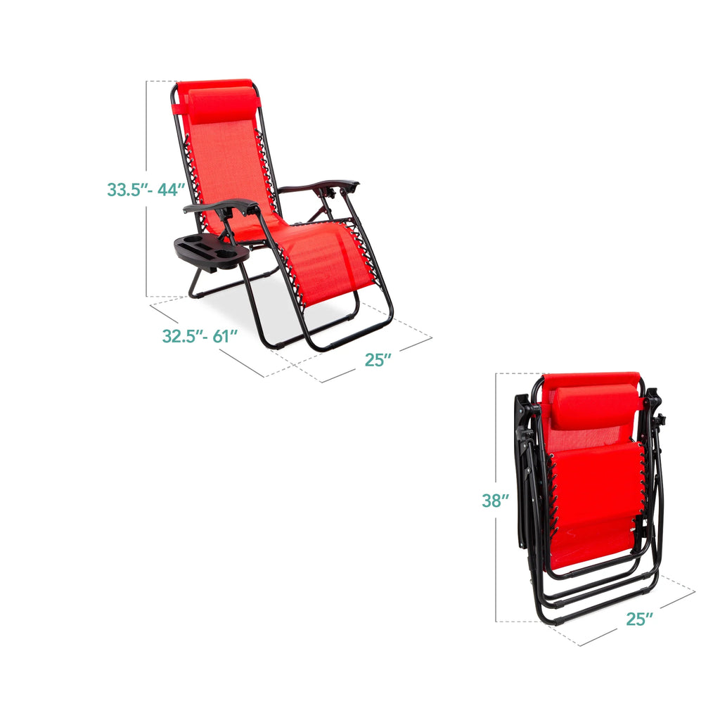 Best Choice Products Set of 2 Zero Gravity Lounge Chair Recliners for Patio, Pool w/ Cup Holder Tray - Gray
