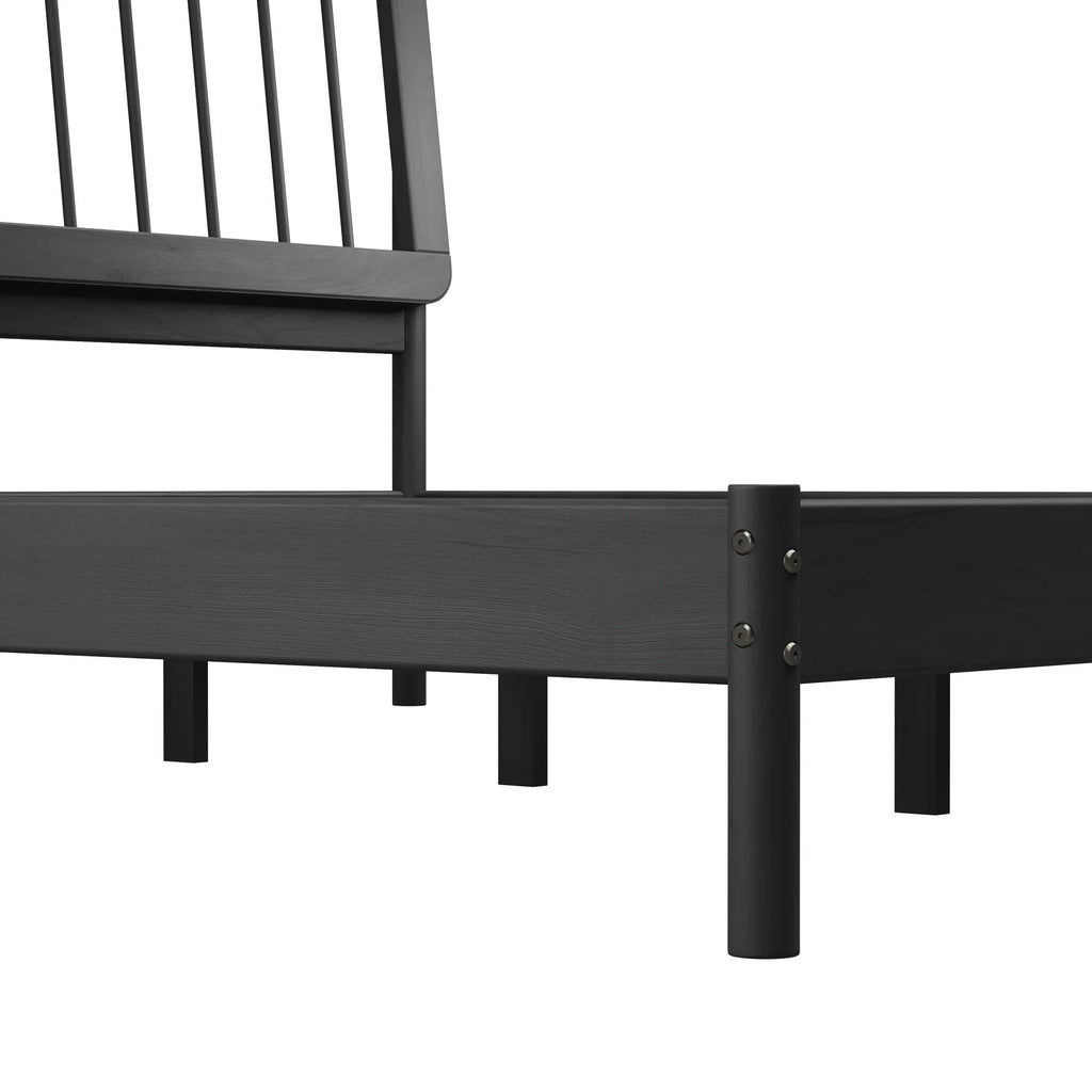 Walker Edison Mid-Century Modern Slatted Solid Wood Queen Bedframe, Natural Pine