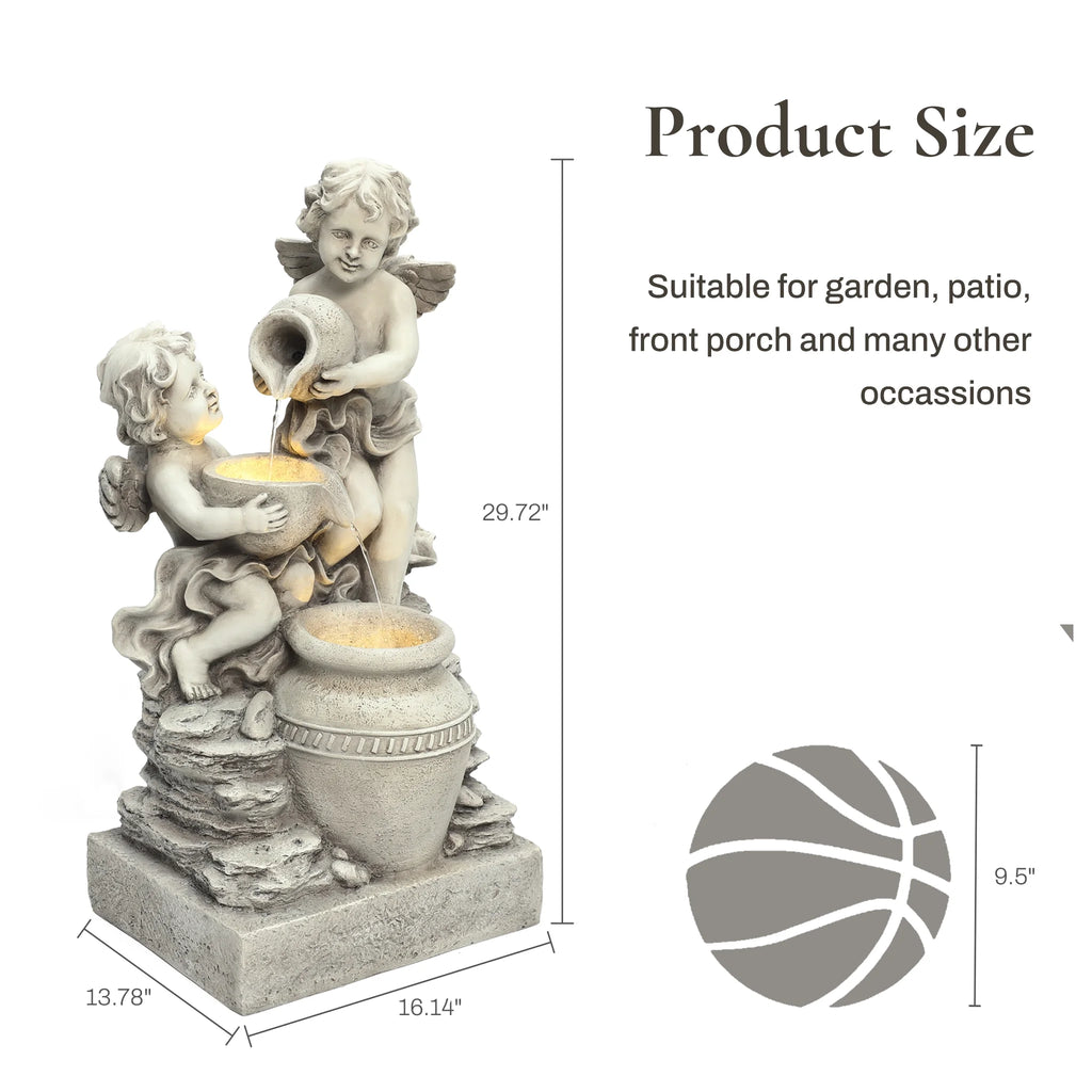 LuxenHome 30" Resin Angels Water Fountain Outdoor and Indoor, Waterfall Fountains for Garden, Backyard