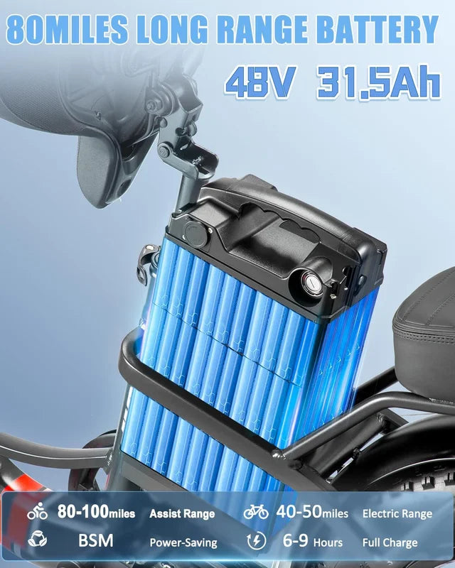 Electric Bike for Adults 20'', 800W UL2849 48V 32AH 110Miles Long Range Ebike up to 30mph Full Suspension E-mountain bike 4.0 Fat Tire Off-road, 2 Seats outdoor Dual Disc Brakes Electric bicycle