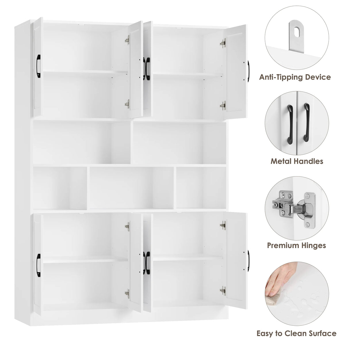 Homfa 8 Door Pantry Cabinet with Adjustable Shelves��71��H Storage Cabinet with Open Cubes for Kitchen, Dining Room, White