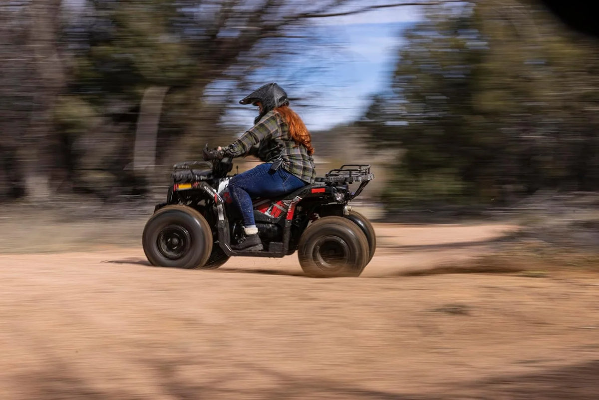 Coleman Powersports AT200R 169cc Adult Gas ATV, High-Speed Off-Road Quad Up to 38 MPH & 20 Miles Range, Automatic Transmission, Front & Rear Cargo Racks, Ages 16 and Up, Black