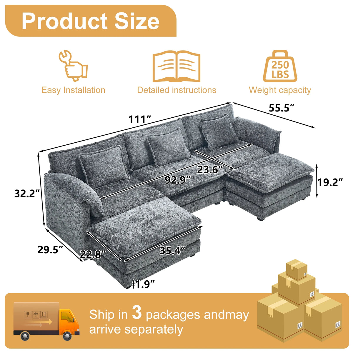GNIXUU 112" Oversized Sectional Sofa Cloud Couch for Living Room, Modern Chenille L Shaped Couch, Comfy Boucle Modular Sofa Sleeper with Moveable Ottoman & Memory Foam (Green)