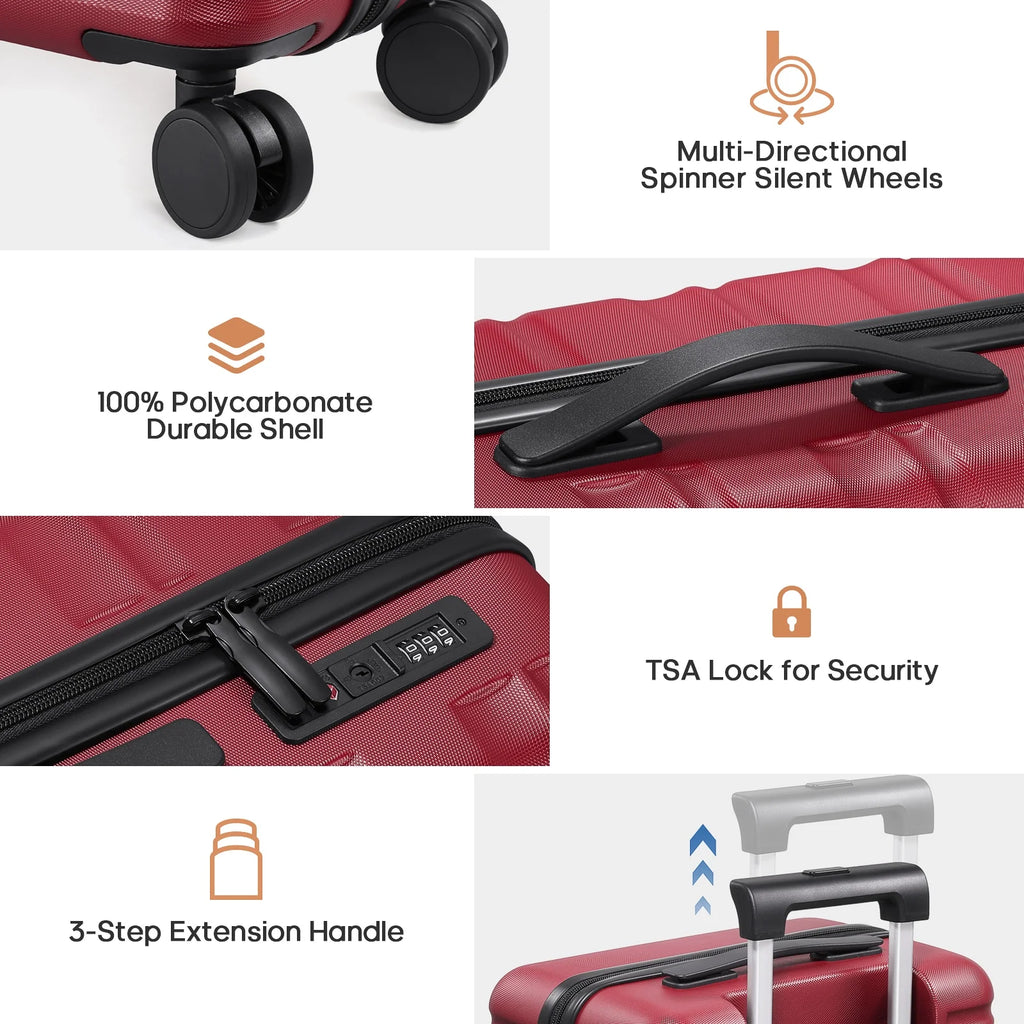 MIUSSE Luggage Sets 3 Piece, 20 Inch Carry On Luggage with Wheels, 100% PC Hardshell Suitcase with TSA Lock, Carry On Suitcases Airline Approved With Travel Backpack for Men Women