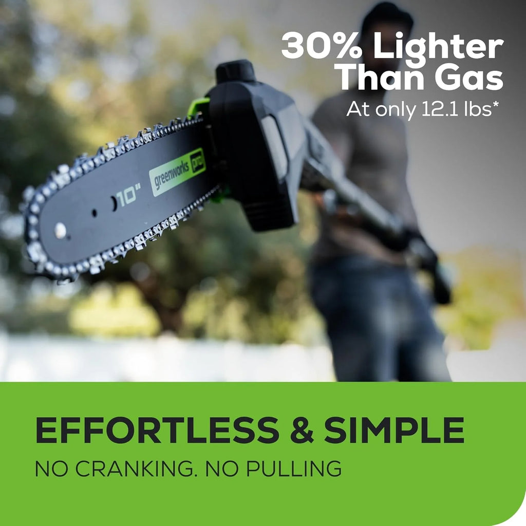 Greenworks 60V 10" Brushless Cordless Pole Saw, 14.5 Ft. Reach, 2.0Ah Battery & Charger