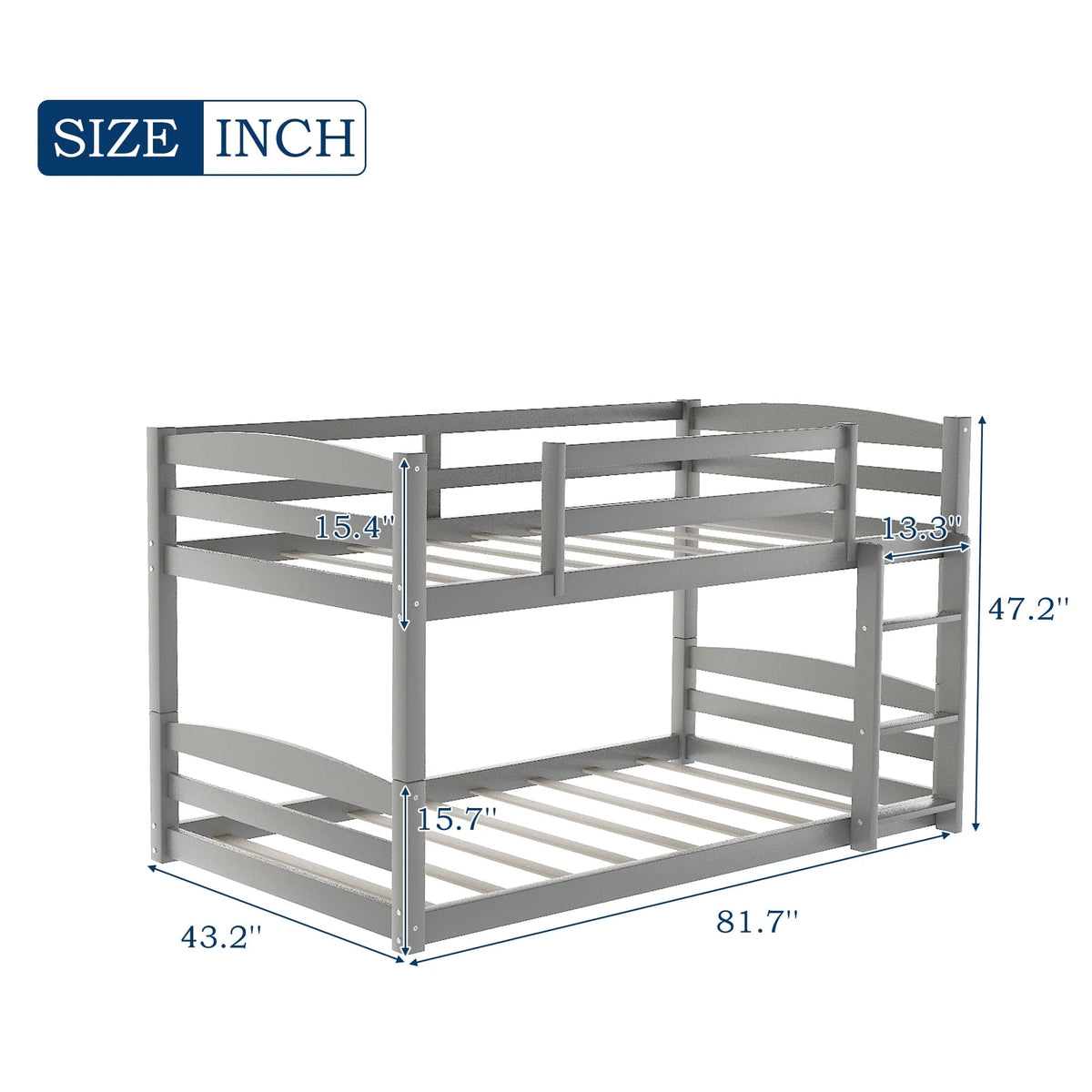 Merax Twin Over Twin Floor Bunk Beds with Ladder and Guardrail, Gray