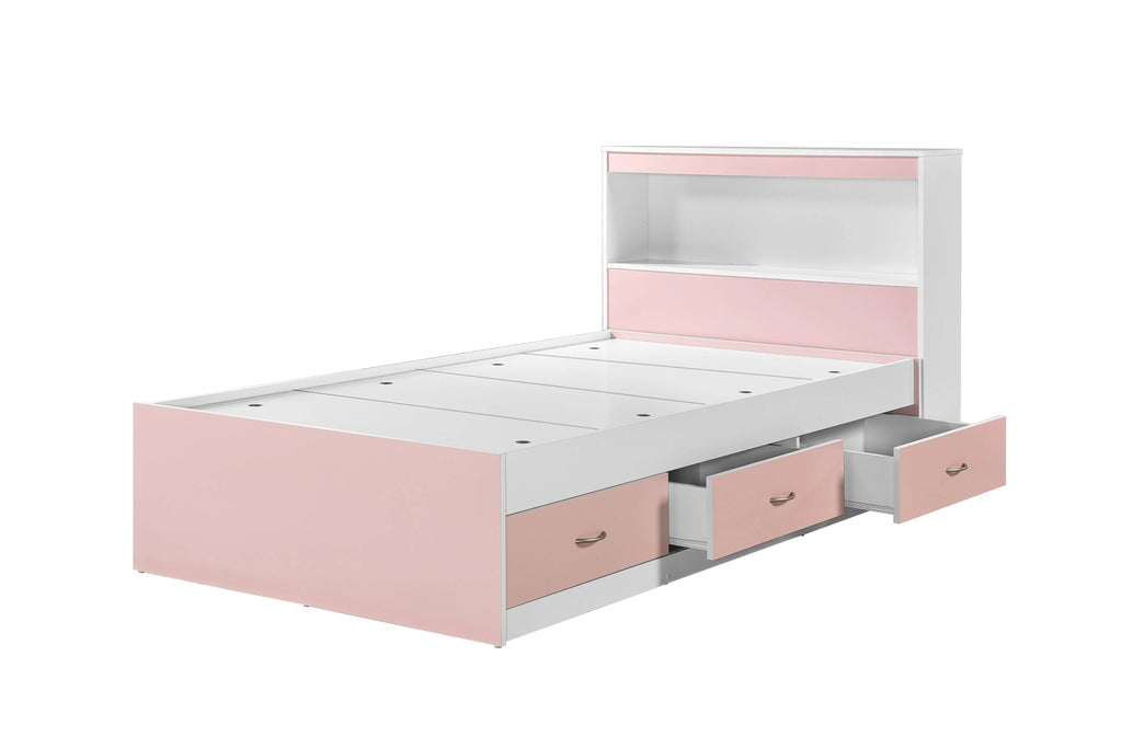 Hodedah Twin-Size Captain Bed with 3-Drawers and Headboard in White
