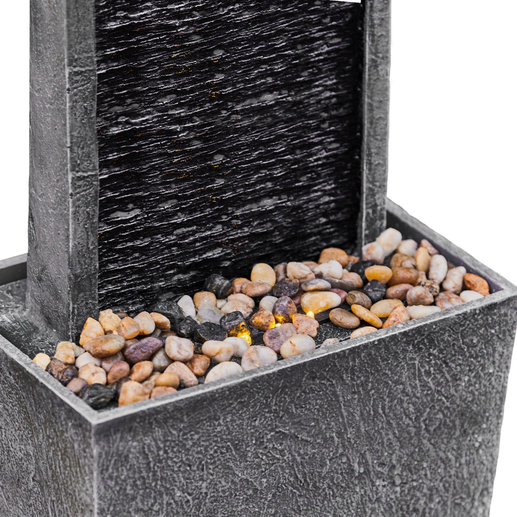 Teamson Home 38.5" Faux Slate Contemporary Outdoor LED Waterfall Fountain with Pebble Base, Red Rock