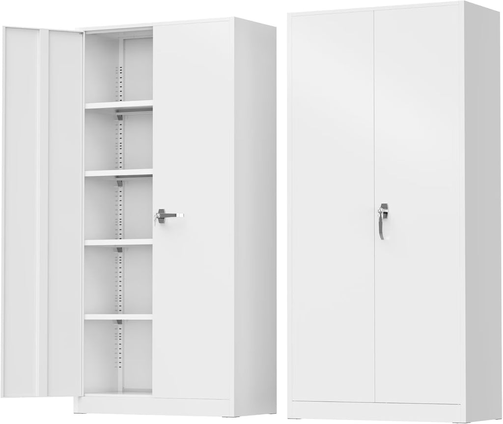 SOLAURA 72 inches Tall Metal Garage Storage Cabinets, Lockable Steel Storage Cabinet with Doors and Adjustable Shelves for Office, Home, Shops, Garage, Assembly Required, Black