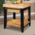 Kolton Square Kitchen Island, Black and Natural with Butcher Block Top