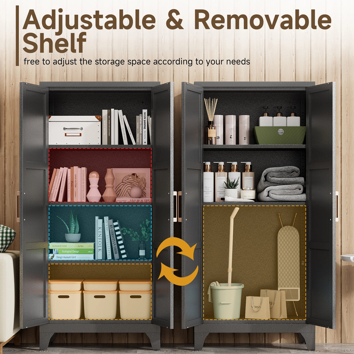 Metal Pantry Cabinet, 61''  White Kitchen Pantry Storage Cabinet with Doors and Adjustable Shelves, Utility Room, Homes, Offices, Garage-, Assembly Required