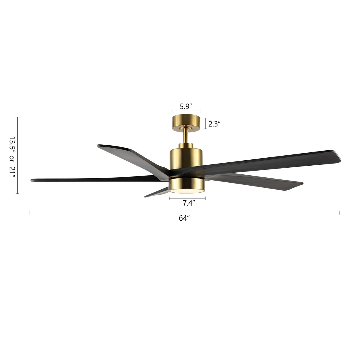 WINGBO 64 Inch DC Ceiling Fan with Lights and Remote Control, 5 Reversible Carved Wood Blades - N/A Matte Black/Walnut